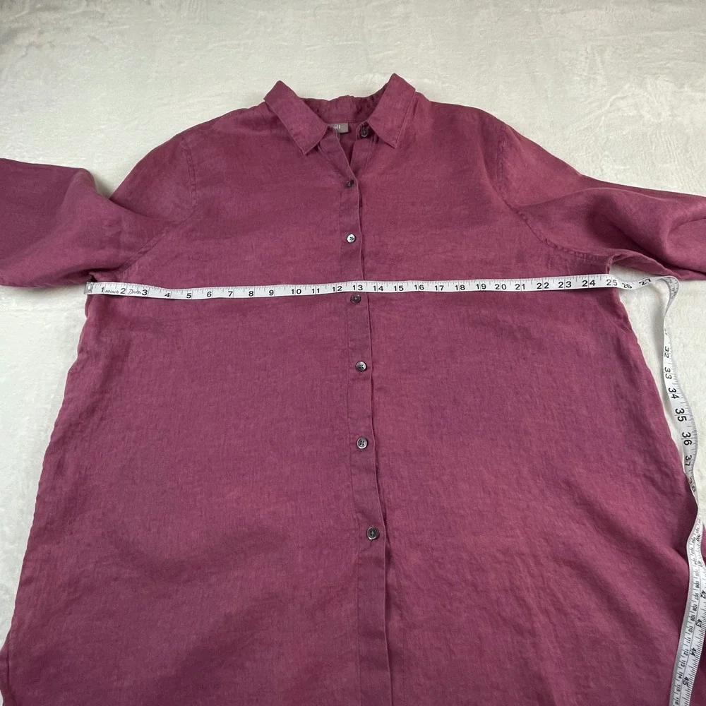 J.Jill Womens XL Tall Plum Purple 100% Linen Button Down Tunic Shirt Top - Picture 2 of 8